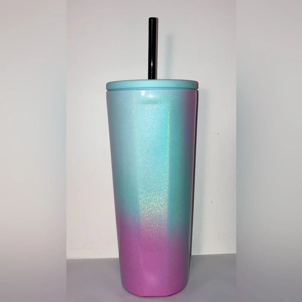 NEW Sparkly unicorn wonderland Corkcicle 700 ml cup with straw, pink, blue - Picture 3 of 3